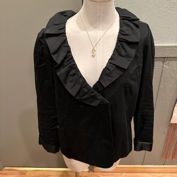 Sandro Black Blazer With Ruffle Collar beautiful - Picture 1 of 7